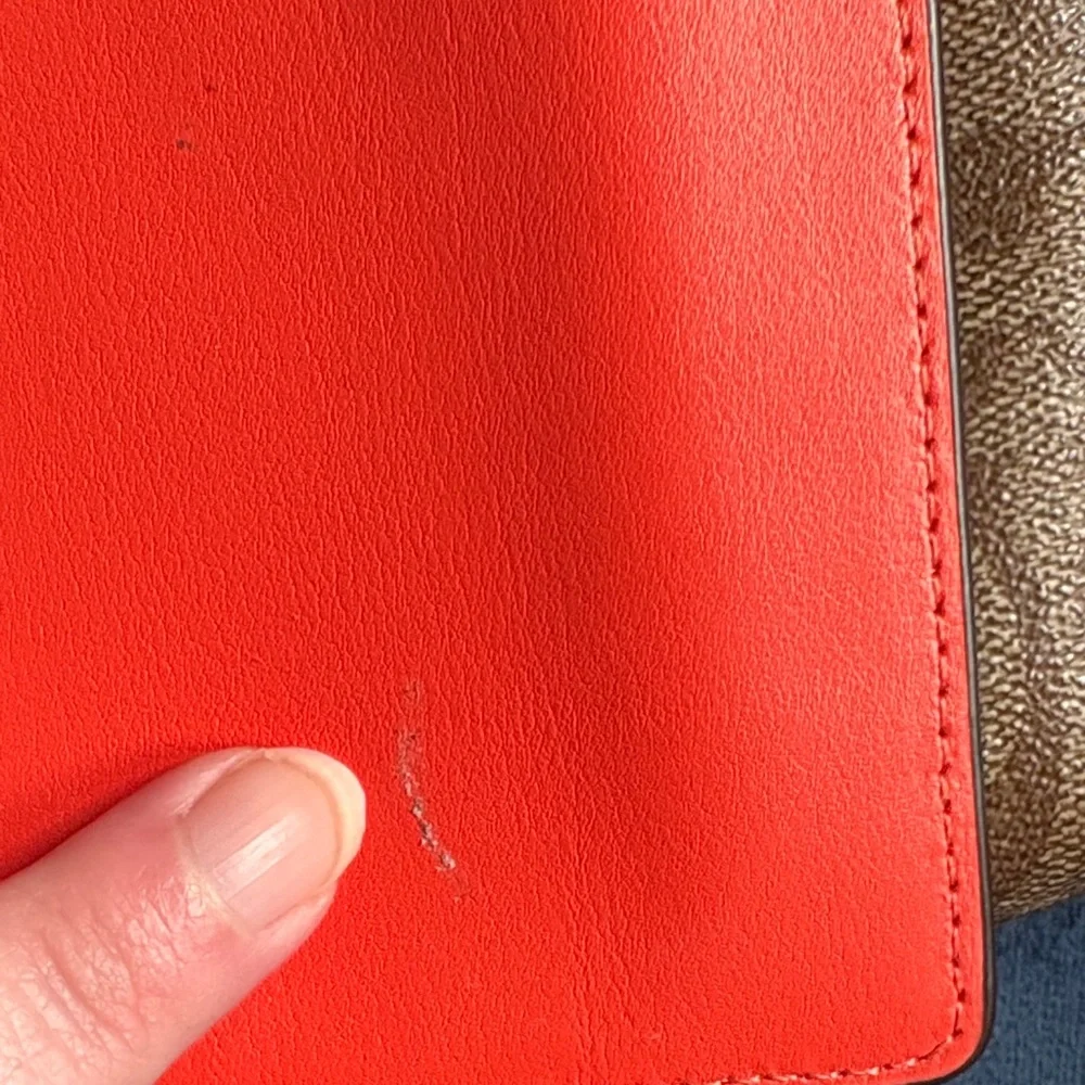 Coach Brown Logo and Coral Crossbody Bag with Removable Pouch and Zipper Top